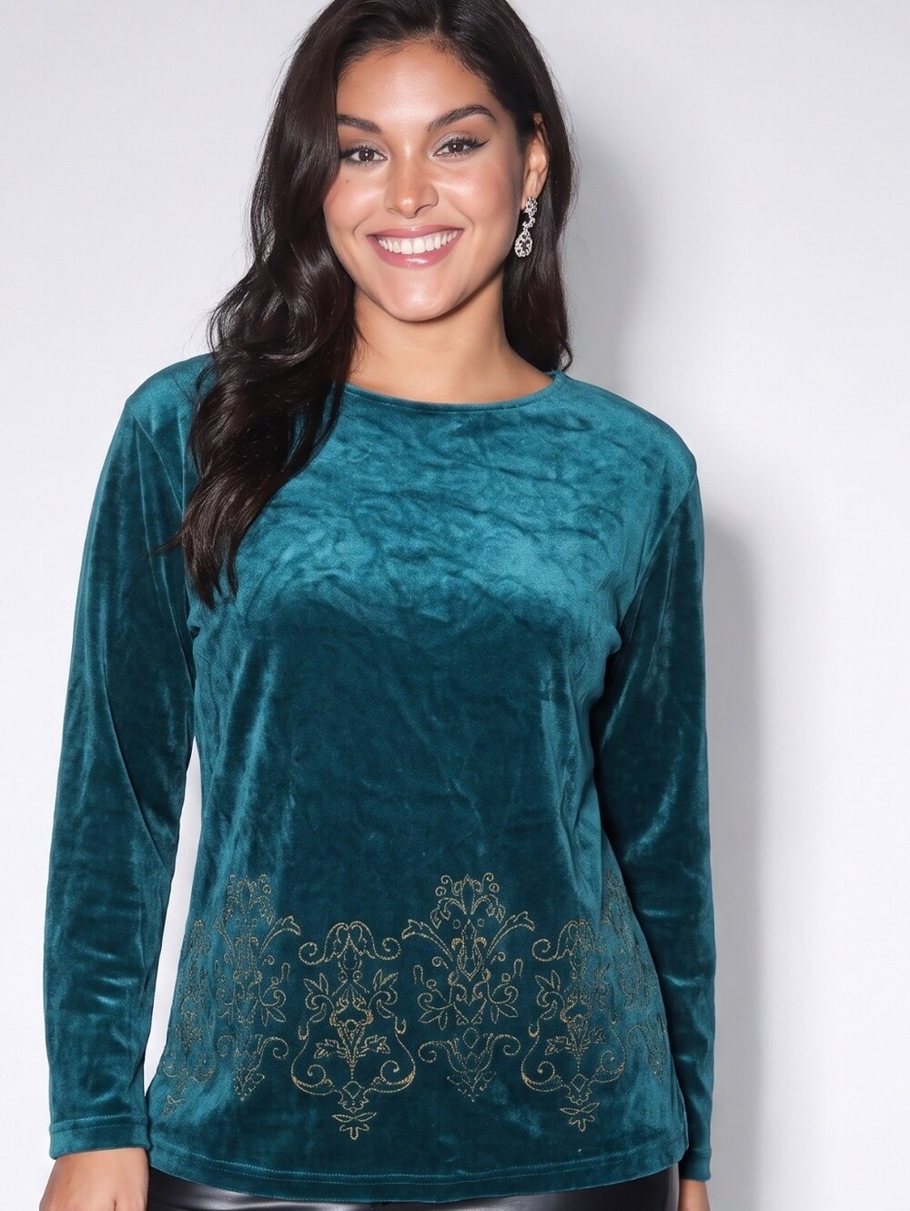 Diane Von Furstenberg Womens Green Vintage Velour Embroidered Blouse Sz L - Picture 1 of 9